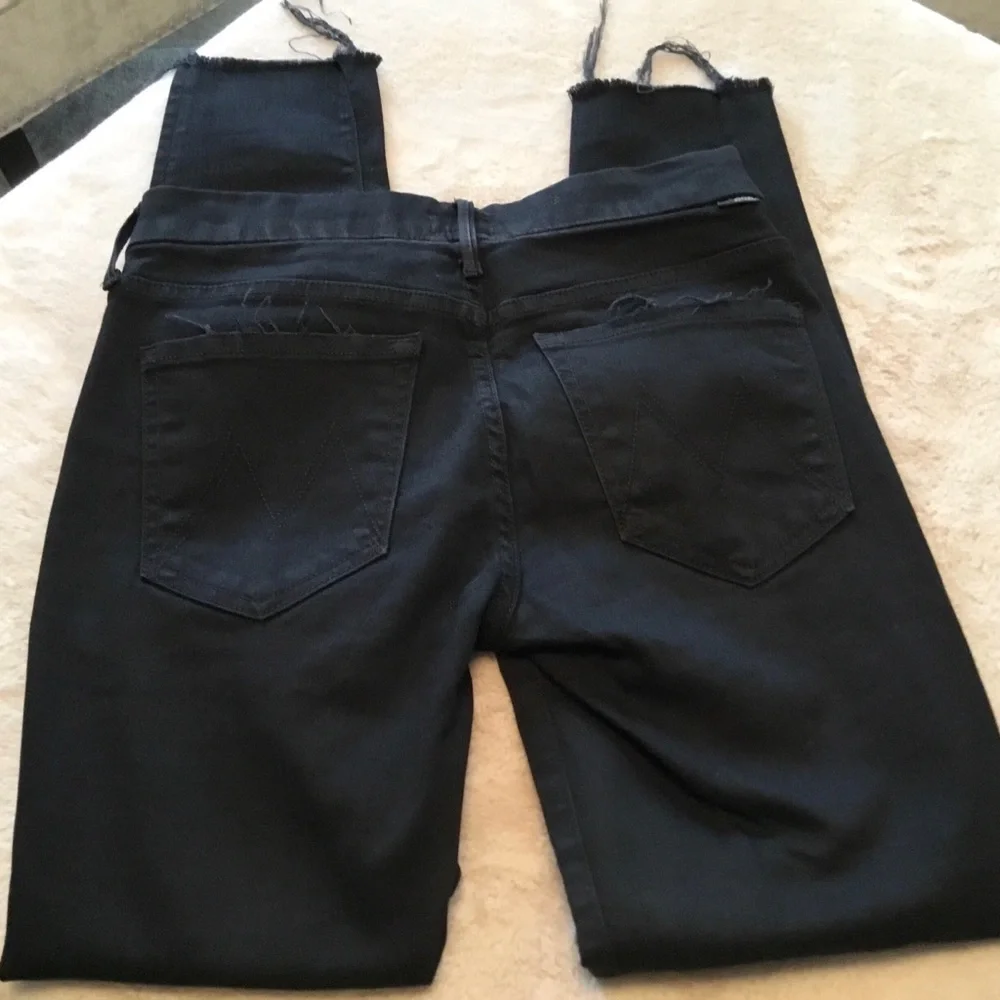 MOTHER Looker Ankle Fray Black Distressed Skinny Jeans - 26
